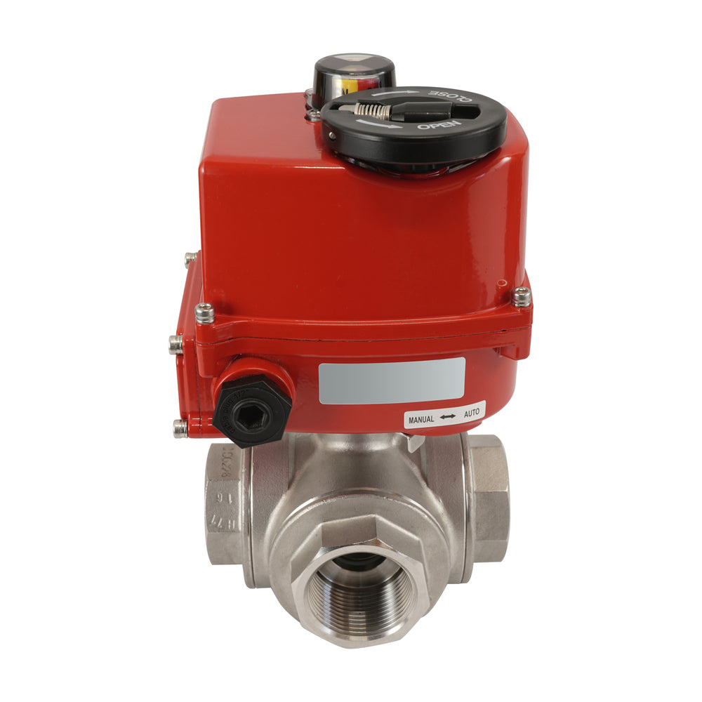 G 1 1/4 inch 3-Way stainless steel electric ball valve (T- bore) 100-240 V AC