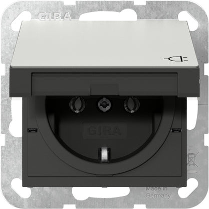 Gira System 55 Stainless Steel SCHUKO Socket With Hinged Cover - 4454600