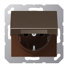 Jung A500 Mocha SCHUKO Socket With Hinged Cover (European Socket) - A1520NBFKLMO