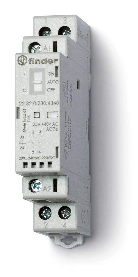 Finder 25A Modular Contactor 2NO 230V AC/DC With LED - 22.32.0.230.4340