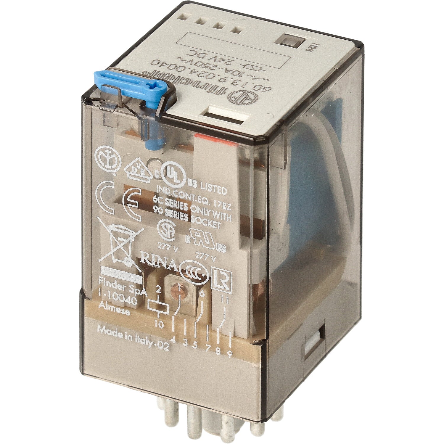 Finder Industrial Relay 3CO 10A 24VDC With Test Button - 60.13.9.024.0 ...