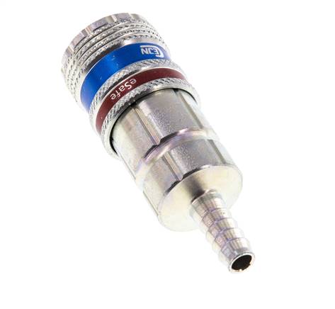 Steel/brass DN 7.6 (7.2 Euro) Safety Air Coupling Socket 6 mm Hose Pillar