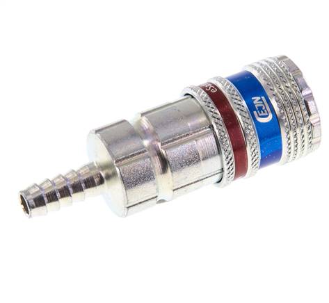 Steel/brass DN 7.6 (7.2 Euro) Safety Air Coupling Socket 6 mm Hose Pillar
