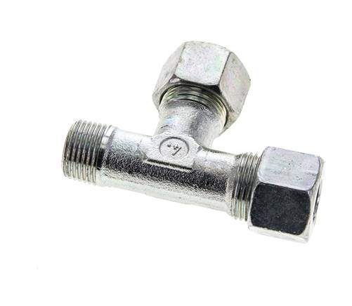 12S & M18x1.5 (con) Zink Plated Steel Right Angle Tee Cutting Fitting with Male Threads 630 bar ISO 8434-1