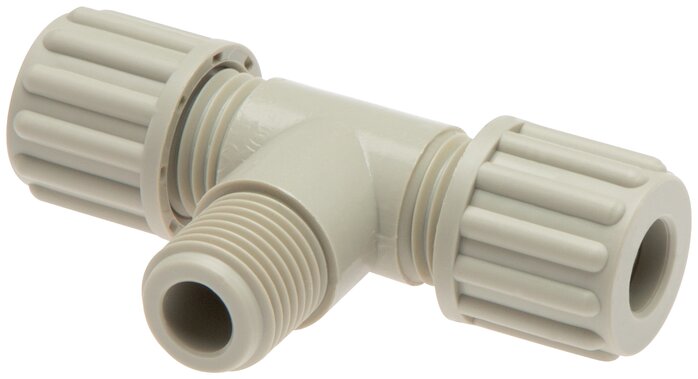 6x4mm & G1/8'' PVDF T-Shape Tee Compression Fitting with Male Threads 10 bar