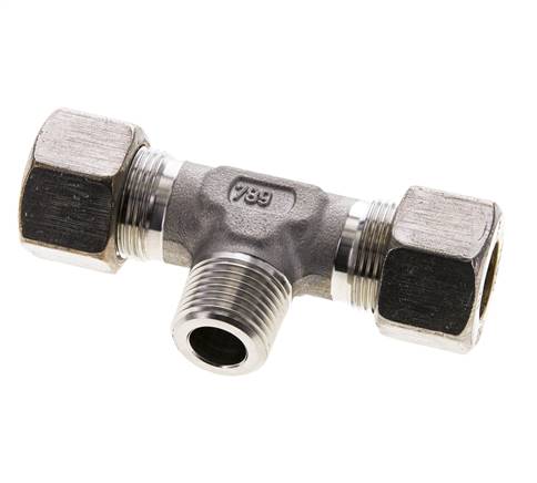 16S & R1/2'' Stainless Steel T-Shape Tee Compression Fitting with Male Threads 400 bar ISO 8434-1