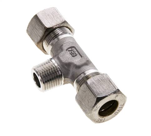 16S & R1/2'' Stainless Steel T-Shape Tee Compression Fitting with Male Threads 400 bar ISO 8434-1