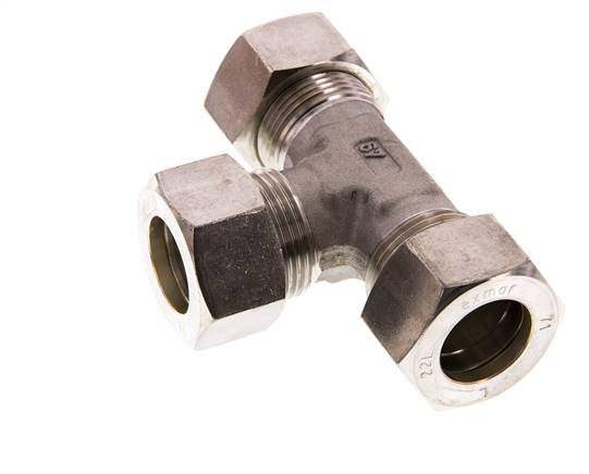 22L Stainless steel Tee Compression Fitting 160 Bar DIN 2353