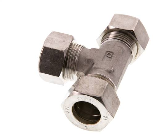 22L Stainless steel Tee Compression Fitting 160 Bar DIN 2353