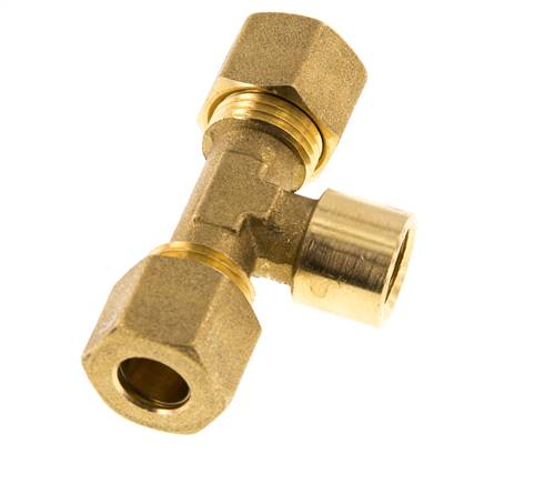 G 1/4'' x 10mm Brass Tee Compression Fitting 95 Bar DIN EN 1254-2