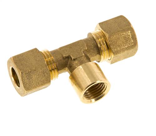 G 1/4'' x 10mm Brass Tee Compression Fitting 95 Bar DIN EN 1254-2