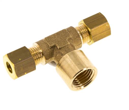G 1/4'' x 6mm Brass Tee Compression Fitting 150 Bar DIN EN 1254-2