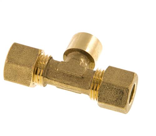 G 1/4'' x 10mm Brass Tee Compression Fitting 95 Bar DIN EN 1254-2