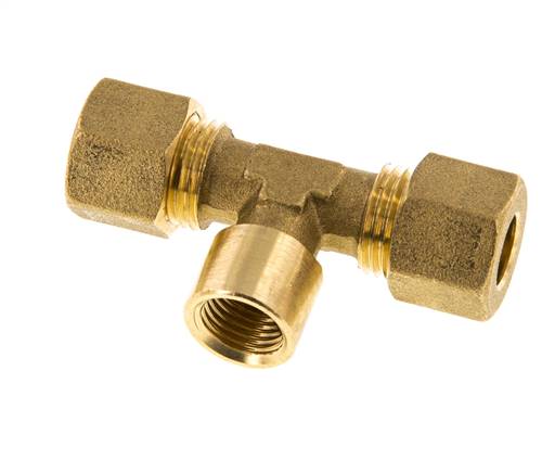 G 1/4'' x 10mm Brass Tee Compression Fitting 95 Bar DIN EN 1254-2