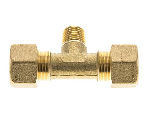 R 1/4'' Male x 12mm Brass Tee Compression Fitting 75 Bar DIN EN 1254-2