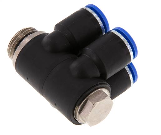 12mm x G1/2'' 4-way Manifold Push-in Fitting with Male Threads Brass/PA 66 NBR Rotatable