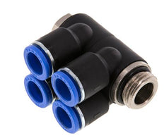 12mm x G1/2'' 4-way Manifold Push-in Fitting with Male Threads Brass/PA 66 NBR Rotatable