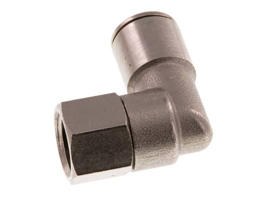 10mm x G1/4'' 90deg Elbow Push-in Fitting with Female Threads Brass NBR Rotatable