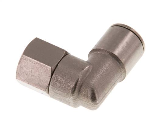10mm x G1/4'' 90deg Elbow Push-in Fitting with Female Threads Brass NBR Rotatable