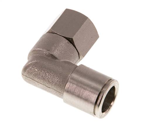 10mm x G1/4'' 90deg Elbow Push-in Fitting with Female Threads Brass NBR Rotatable