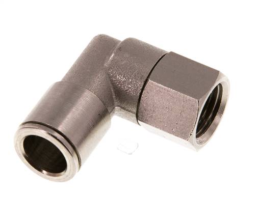 10mm x G1/4'' 90deg Elbow Push-in Fitting with Female Threads Brass NBR Rotatable