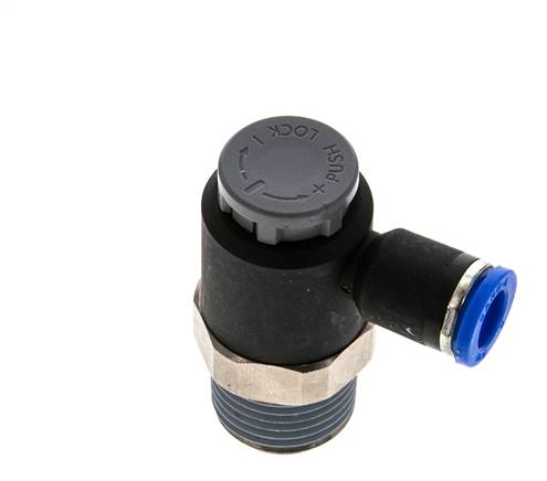 Flow Control Valve Meter-Out Elbow 8 mm - R1/2'' Brass/PA 66 Locknut