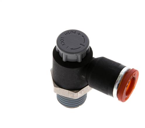 Flow Control Valve Meter-In Elbow 8 mm - R1/4'' Brass/PA 66 Locknut