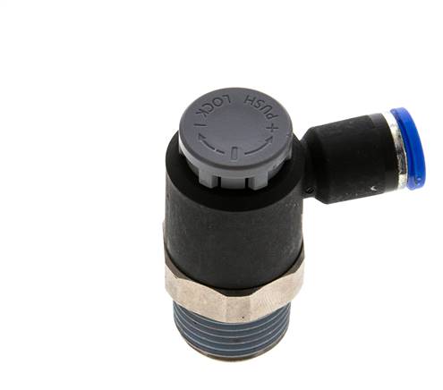 Flow Control Valve Meter-Out Elbow 8 mm - R1/2'' Brass/PA 66 Locknut