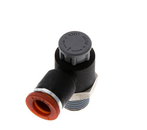 Flow Control Valve Meter-In Elbow 8 mm - R1/4'' Brass/PA 66 Locknut