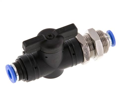 2-Way Straight Ball Valve 6 mm Plastic/Brass Bulkhead