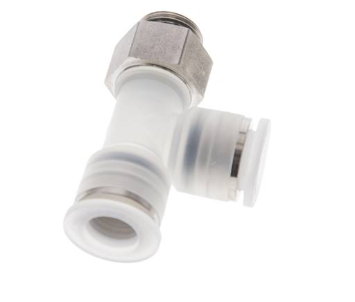 12mm x G3/8'' Right Angle Polypropylene (PP)/Stainless Steel Tee Push-in Fitting with Male Threads EPDM FDA Rotatable