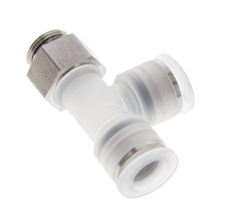 12mm x G3/8'' Right Angle Polypropylene (PP)/Stainless Steel Tee Push-in Fitting with Male Threads EPDM FDA Rotatable