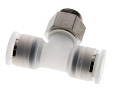 12mm x G3/8'' Polypropylene (PP)/Stainless Steel Inline Tee Push-in Fitting with Male Threads EPDM FDA Rotatable