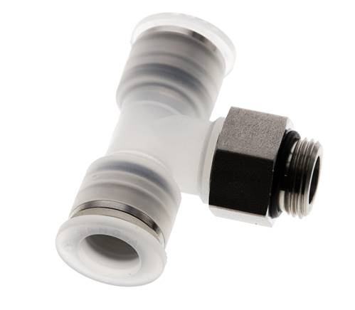 12mm x G3/8'' Polypropylene (PP)/Stainless Steel Inline Tee Push-in Fitting with Male Threads EPDM FDA Rotatable