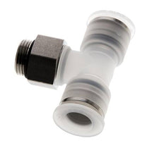 12mm x G3/8'' Polypropylene (PP)/Stainless Steel Inline Tee Push-in Fitting with Male Threads EPDM FDA Rotatable