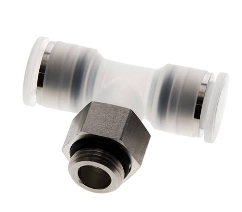 12mm x G3/8'' Polypropylene (PP)/Stainless Steel Inline Tee Push-in Fitting with Male Threads EPDM FDA Rotatable
