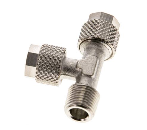 6x4 & R1/8'' Nickel Plated Brass Right Angle Tee Push-on Fitting with Male Threads [2 Pieces]