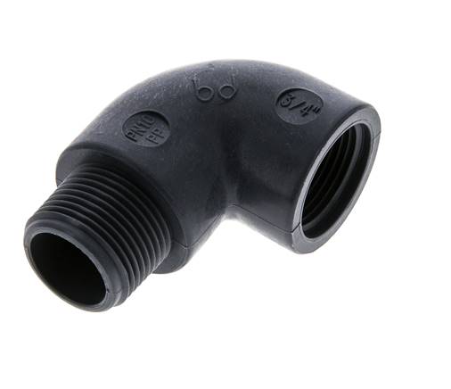 90deg Angled Fitting G3/4'' Male x Female Polypropylene (pp) 10bar (140.5psi) FDA