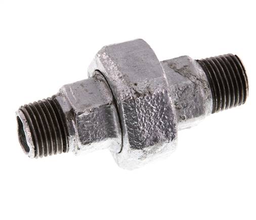 R 1/2'' Zinc plated Cast iron Double Nipple 3-pieces with Conically sealing 25 Bar