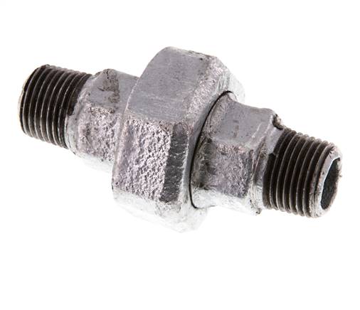 R 1/2'' Zinc plated Cast iron Double Nipple 3-pieces with Conically sealing 25 Bar
