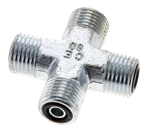 UNF 9/16''-18 Male Zinc plated Steel Cross ORFS 630 Bar - Hydraulic