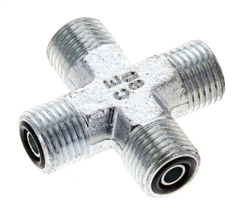 UNF 9/16''-18 Male Zinc plated Steel Cross ORFS 630 Bar - Hydraulic