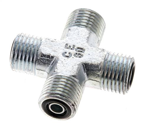 UNF 9/16''-18 Male Zinc plated Steel Cross ORFS 630 Bar - Hydraulic