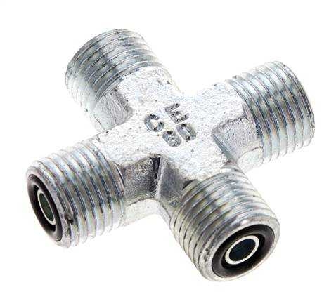 UNF 9/16''-18 Male Zinc plated Steel Cross ORFS 630 Bar - Hydraulic