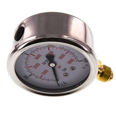 0..400 Bar (0..5802 psi) Glycerin Pressure Gauge Below Stainless steel/Brass 63 mm Class 1.6