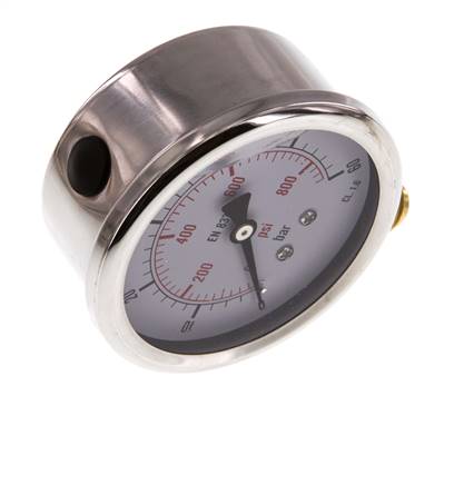 0..60 Bar (0..870 psi) Glycerin Pressure Gauge Below Stainless steel/Brass 63 mm Class 1.6