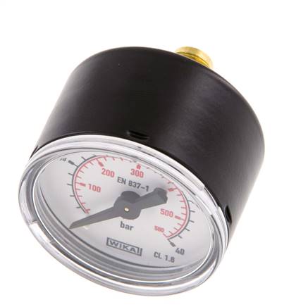 0..40 Bar (0..580 psi) Pressure Gauge Rear Steel/Brass 40 mm Class 1.6