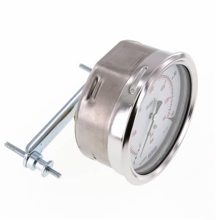 0..40 Bar (0..580 psi) Panel Mount Pressure Gauge Steel/Brass 100 mm Class 1.0 (Bracket)