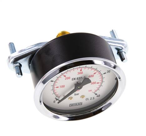 0..40 Bar (0..580 psi) Panel Mount Pressure Gauge Steel/Brass 63 mm Class 2.5 (Bracket)