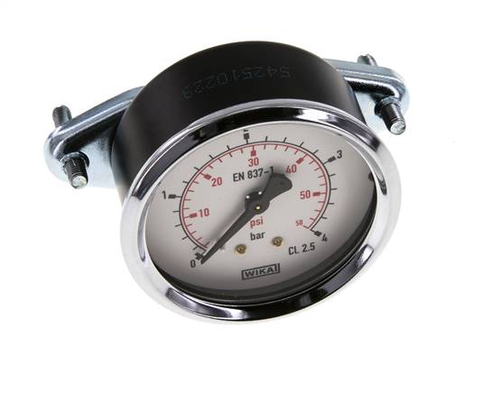 0..4 Bar (0..58 psi) Panel Mount Pressure Gauge Steel/Brass 63 mm Class 2.5 (Bracket)